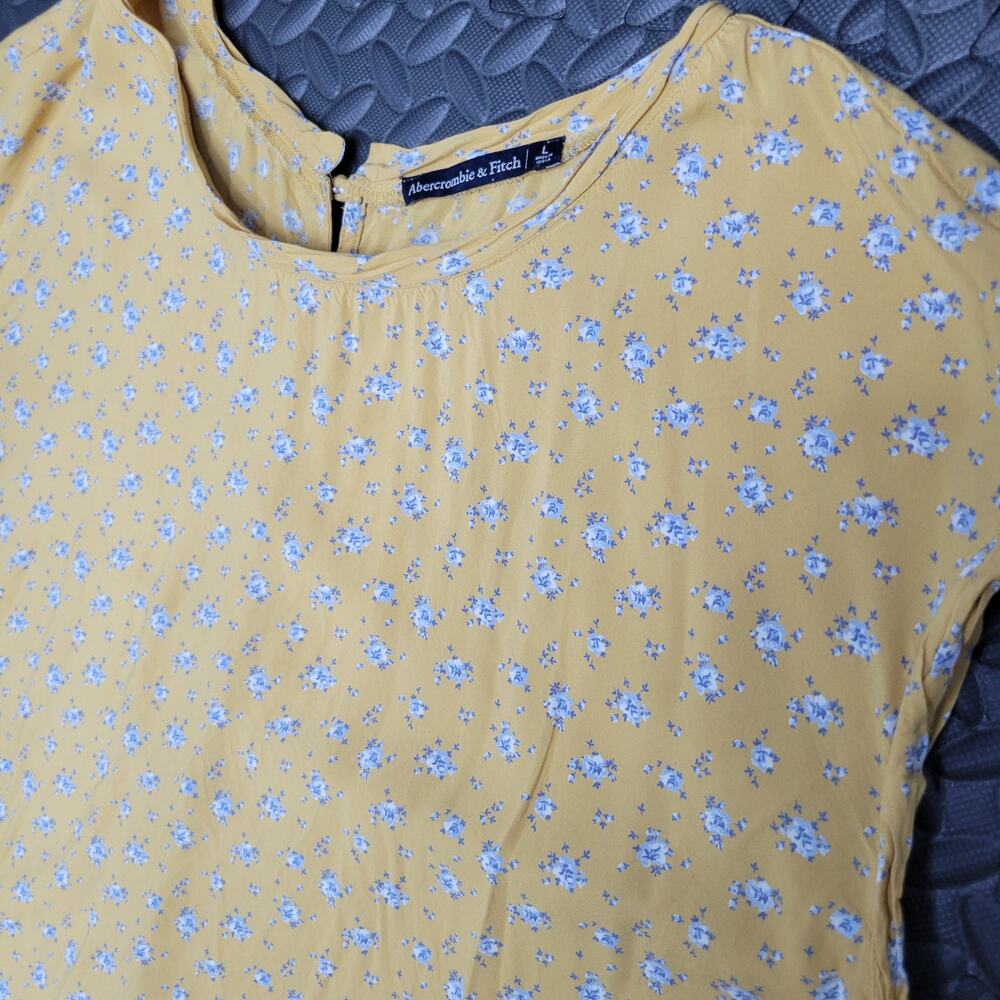 Abercrombie & Fitch Yellow Floral Button Back Blouse Large Sleeveless Top